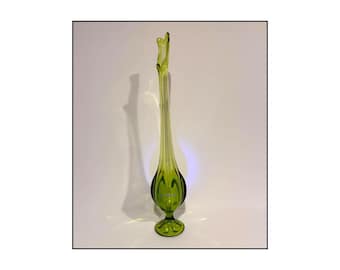 Viking Swung Vase, Outstanding 19.25 Inch Green Vase, Modern Abstract Design, circa 1960-1970