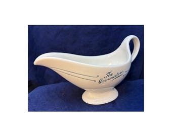 Commodore Hotel Gravy Boat / Syrup Pitcher, Vintage Blue and White Shenango China, New York Hotel Memorabilia, circa 1960