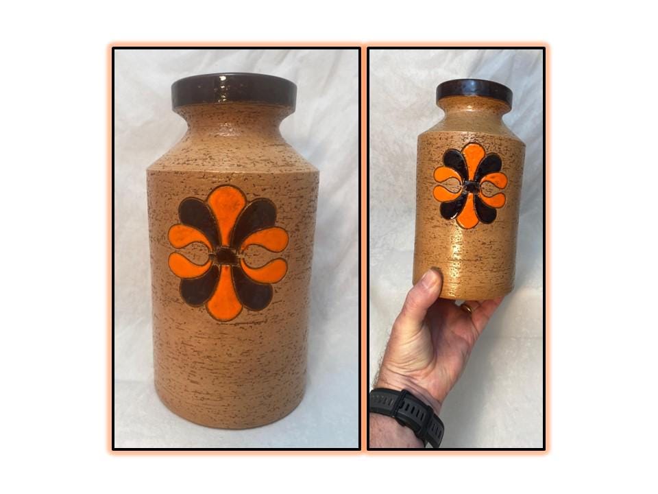 Midcentury Modern Bitossi Vase: Italian Stoneware Pottery, Orange & Brown
