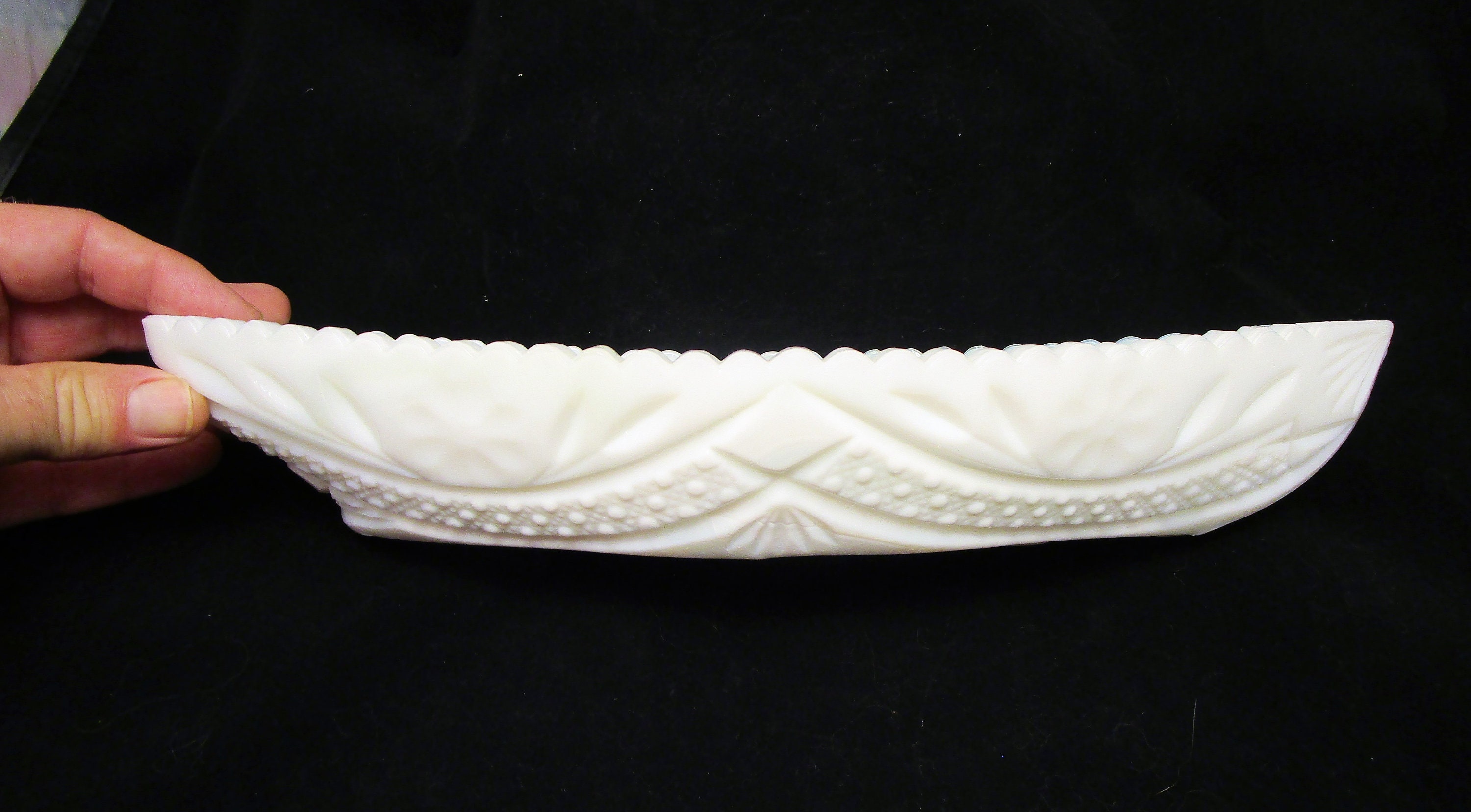 Large Milk Glass Boat Dish Daisy and Button Pattern Relish Etsy