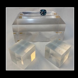 Clear Lucite Display Stands, Astrolite Blocks (?), Set of Three Solid Lucite Acrylic Blocks, Modern Lucite Decor