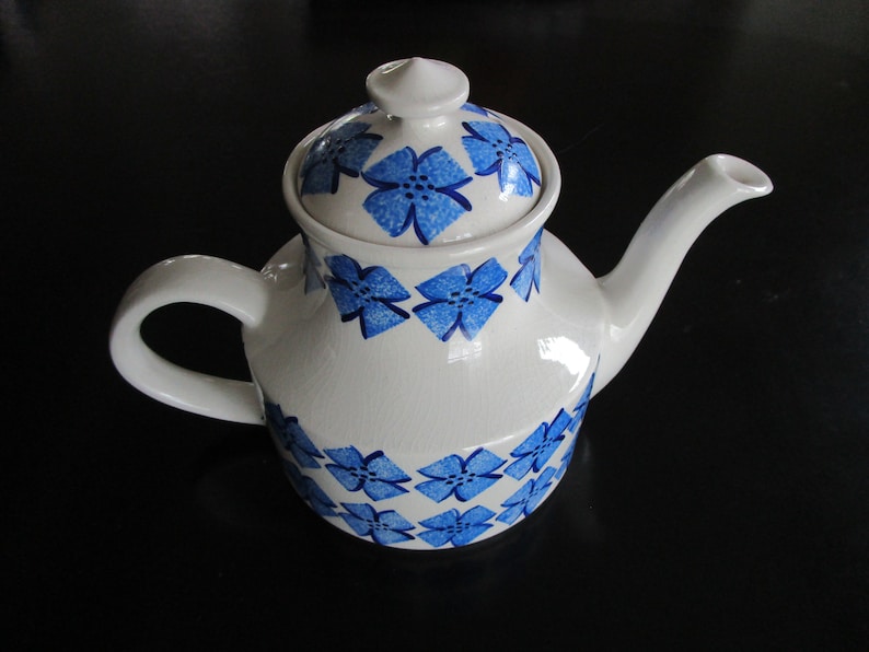 Made in Stratford England Mid Century Modern Design with Blue Fowers Arthur Wood Teapot