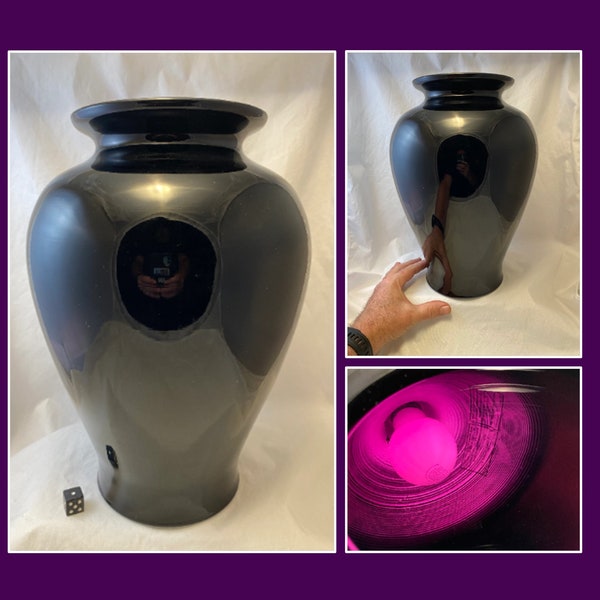 Black Amethyst Floor Vase, Dark Purple 13 Inch Vase, Mid Century Vintage