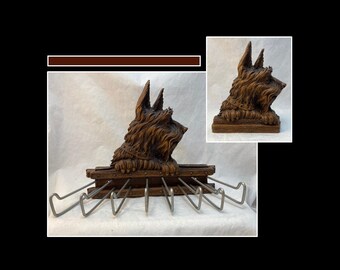 Vintage Syroco Wood Scottish Terrier Tie Rack & Brush Holder