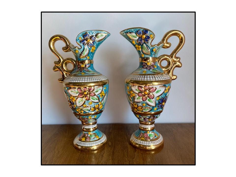 アヒル型陶器花瓶 花柄エプロン 手書き ポルトガル製 アヒル型陶器花瓶 花柄エプロン 手書き ポルトガル製