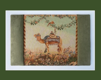 Victorian Camel Tapestry Desk Pad, Jacquard Loom Writing Pad, Velvet Sides