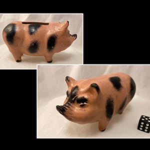 Vintage Pig Coin Bank, Ceramic Pink Pig Piggy Bank