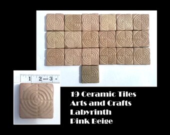 Antique Arts & Crafts Ceramic Tiles: 19 Pink Labyrinth Design Tiles, 3x3 Inches