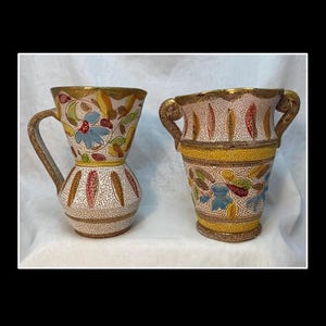 Fratelli Fanciullacci Vase and Pitcher Set, Two Midcentury Italian Pottery Vessels, Textured Glaze w Roman Mosaics, Vintage Italian Pottery