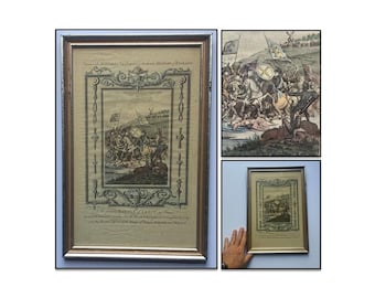 Antique 1782 Battle of Crécy Engraving Hand-Colored Copperplate Print Barnard's History of England
