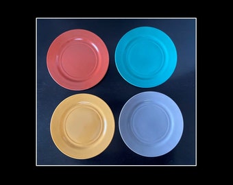 Hazel Atlas Ovide Dinner Plate Set: Mid-Century Platonite Glass, Four Colors