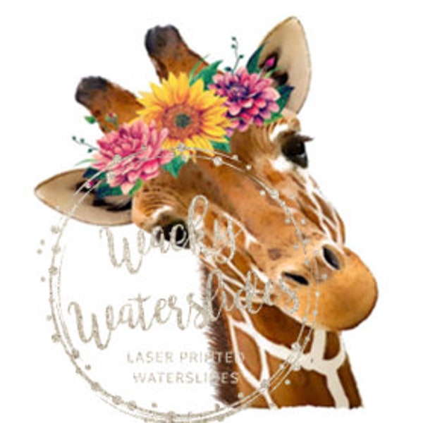 Giraffe w/ Flowers Waterslide for Tumblers High Resolution Epoxy Coffee Mugs Laser Printed Decal Water Slide Giraffee Funny Popular Roses