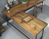 L-Shaped Desk, 84 39 39 x 84 39 39 x 24 39 39 D Industrial Reversible Corner Computer Office Desk Table Workstation for Home Solid Wood Metal Pipe Legs