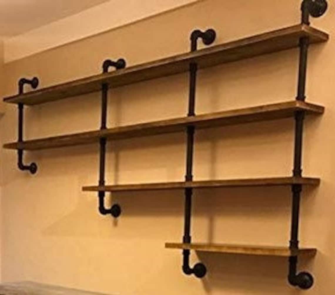 Iron pipe shelve rustic shelf kitchen 4 wood shelves and pipe Etsy