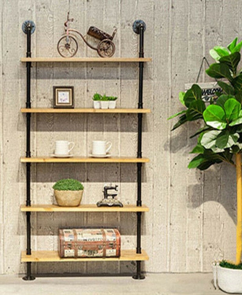 5 Tiers wood shelve pipe urban shelve industrial pipe shelf Etsy