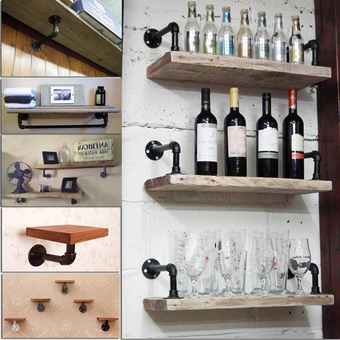 Iron Wood Industrial Pipe Shelf Shelve 1'' Thick X Etsy