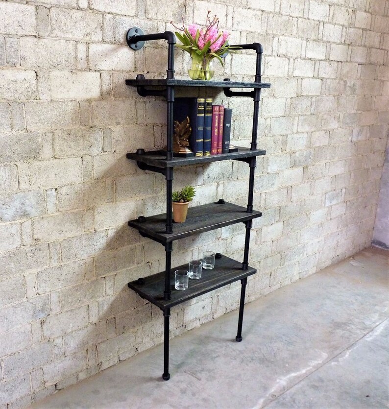Industrial Wall Mount Wood Pipe Bookcase Display Shelve Shelf Etsy