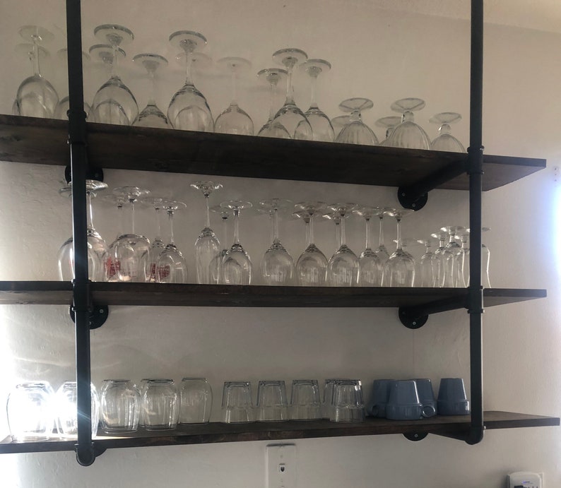 Iron pipe shelve rustic shelf kitchen 3 wood planks and ...