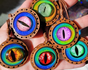 Evil Eye Mood Pendants, Eye of Sauron, Color Changing, Cat Eye, Glitter, Eyeball, Necklace, Jewelry, Boho, Costume, Cosplay, Third Eye