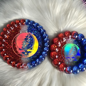 Grateful Dead Bubble Tray Set, Holographic Stealie, Glitter, Steal Your Face, Deadhead, Jerry Garcia, Room Decor, Jewelry Dish, Bubble Dish