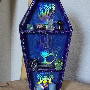 Light Up Coffin Shelf, Fortune Teller, Palm Reading, Psychic Reading, Trinket Display, Gothic Decor, Halloween, Dark Arts, Witchy, Altar