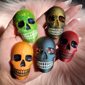 2&quot; Handmade Human Skull Magnet, Sparkly, Glitter, Skull Lover, Hand painted, Gothic, Halloween, Spooky Decor, Office Decor, Dorm, Kitchen