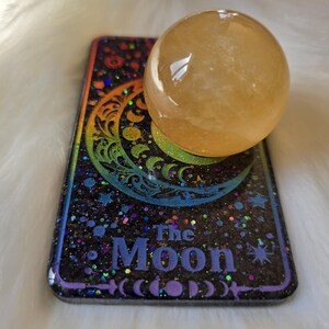 Support de sphère de cristal, Carte de tarot lune, Présentoir en cristal, Présentoir en marbre, Support en marbre, Décoration d'autel, Objets magiques, Arcanes majeurs, Divination
