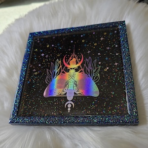 Celestial Moth Tray, Jewelry dish, Ring Dish, Tray, Lunar, Sparkly, Altar decor, Witchy