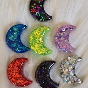 Sparkly Crescent Moon Pins, Hat pin, Brooch, Lunar Lover, Glitter Pin, 1.5&quot;, Unique, Celestial, Flair, Beanie Accessory