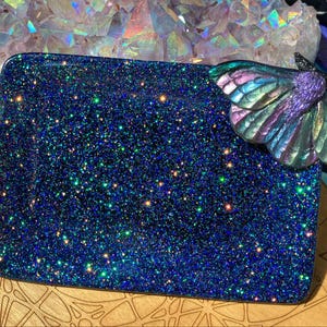 Glitter Dish with Moth, Ring Dish, Soap dish, Jewelry Dish, Trinket Tray, Crystal Dish, Home Decor, Room Decor, Altar Decor, Dorm Decor