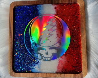 Grateful Dead Holographic Stealie Tray, Glitter, Wall Hanging, Steal Your Face, Rainbow, Deadhead, Jerry Garcia, Room Decor, Jewelry Dish