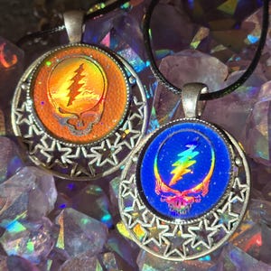 Grateful Dead Mood Pendants, Color Changing, Holographic, Stealie, Necklace, Jewelry, Jerry Garcia