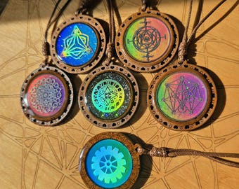 Sacred Geometry Mood Pendants, Necklace, Color Changing Jewelry, Metatrons Cube, Spirituality, Temperature Reactive, Biohazard, Talisman