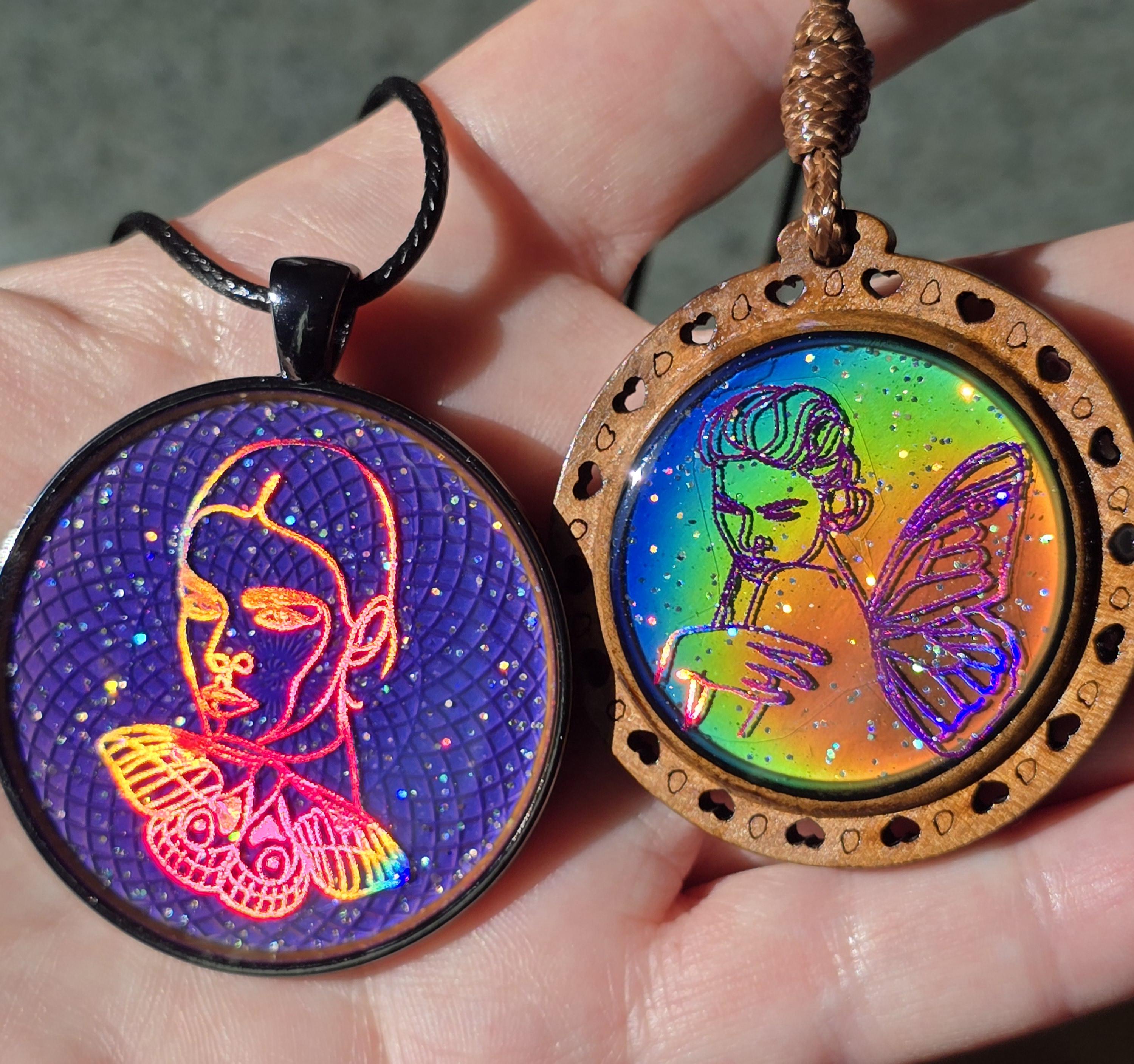 Fairy Mood Pendants, Fae, Moth, Female energy, Color Changing, Mood ring, Holographic, Witchy,  Necklace, Jewelry, Unique, Fantasy, gift