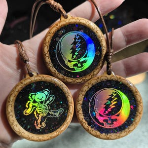 Grateful Dead Pendants, Sparkly, Rainbow, The Dead, Steal Your Face, Stealie, Necklace, Jewelry, Boho, Dancing Bear, Jerry Garcia, Deadhead