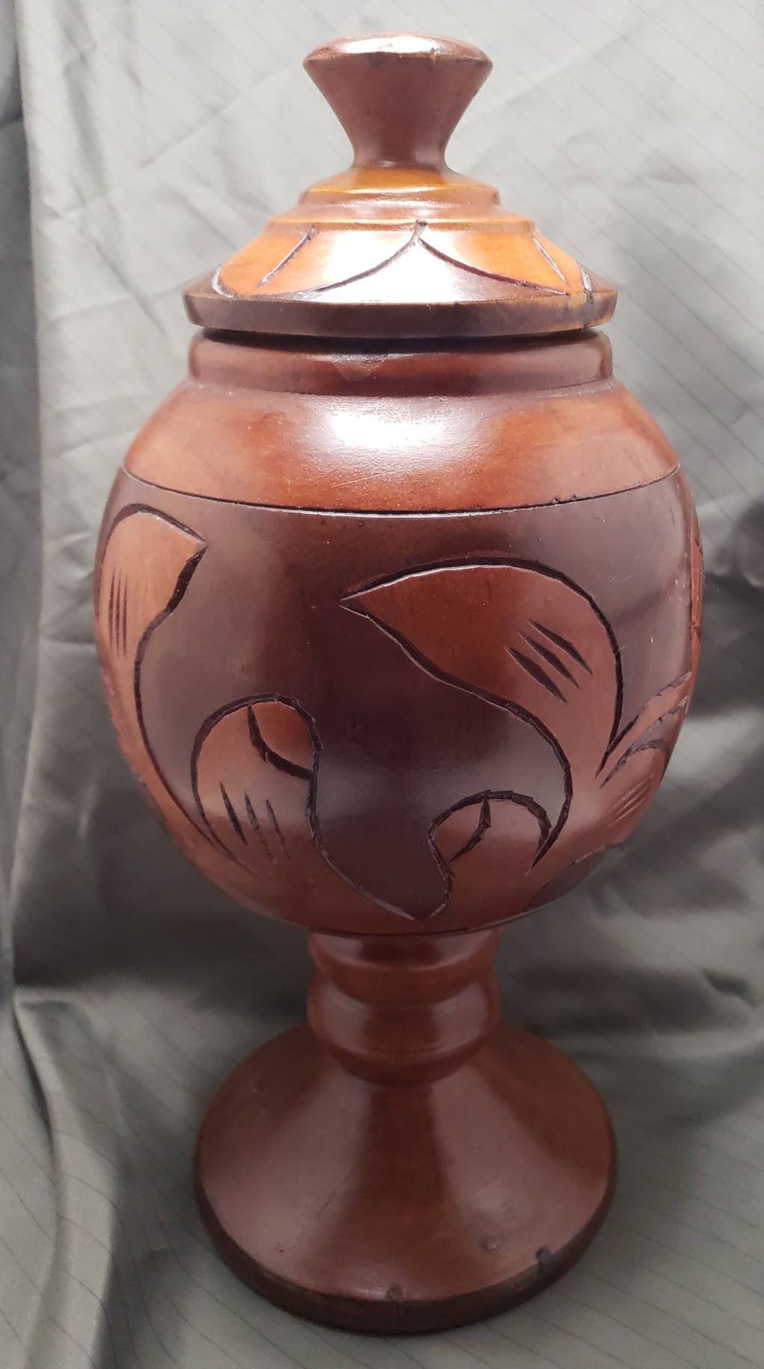 Hand Carved Wooden Pedestal Bowl With Lid. Etsy Canada