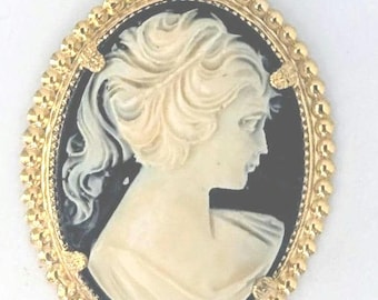 Vintage Gold Tone Cameo Necklace: Ivory Lady Pendant, Romantic Victorian Style