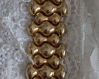 Vintage Chunky Gold Tone Bracelet | 7.5 Inch Retro Statement Jewelry