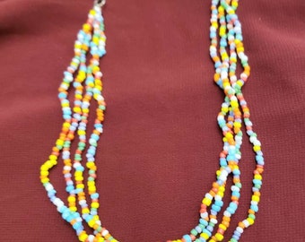 4 strand colorful pony bead choker, vintage boho,hippi  adjustable on silver tone chain.