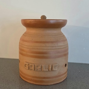 Vintage Terracotta Garlic Keeper | Rustic Vented Ceramic Jar, Farmhouse Kitchen Storage