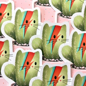 Pegatinas de vinilo de cactus Stardust: lindas pegatinas de vinilo mate con forma de nopal, gato y cactus para cuadernos de dibujo, diarios, computadoras portátiles y botellas de agua