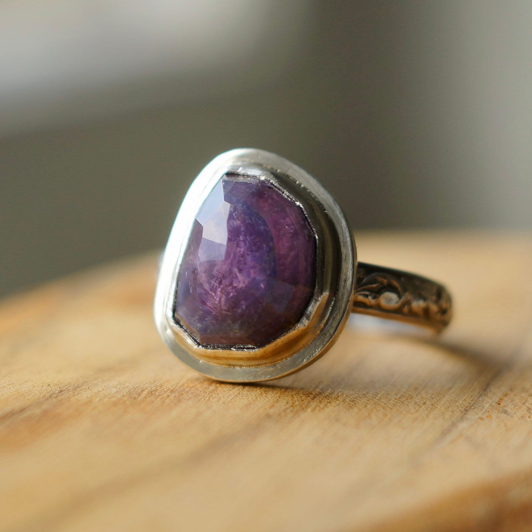 Purple Tourmaline Ring in 925 Sterling Silver. Pattern or Half