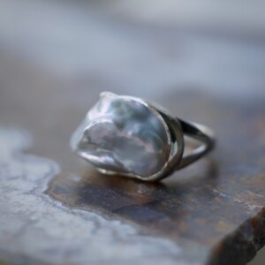 In the Clouds! Baroque freshwater pearl ring in 925 sterling silver. Natural irregular shaped cultured pearl, made to order