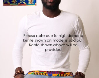 Mens Kente/African Print Long Sleeve Top - White