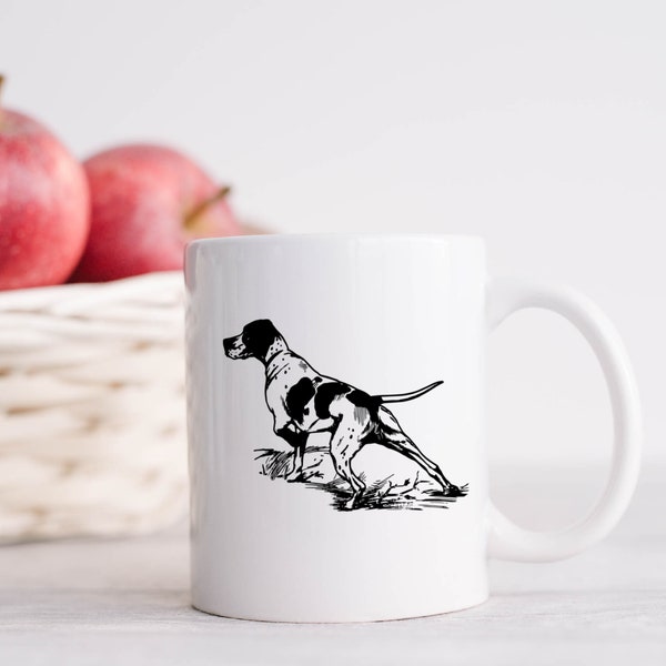 Pointer Dog Mug, Great Hunting Dog, Bird Dog, White Ceramic Mug For Bird Hunters, Pointer companion, Gentle Mouth Dogs, Coffee Cup, 11 Oz