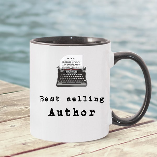 Best Selling Author Mug, Future Author mug, Awesome Writer gift mug, Two-tone Black Coffee Mug, Old Fashioned Typewriter, Authentic Writer