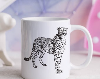 Cheetah coffee cup, cheetah sketch on coffee mug, fast cheetah, mama cheetah design mug, Fastest animal ceramic mug, animal decor