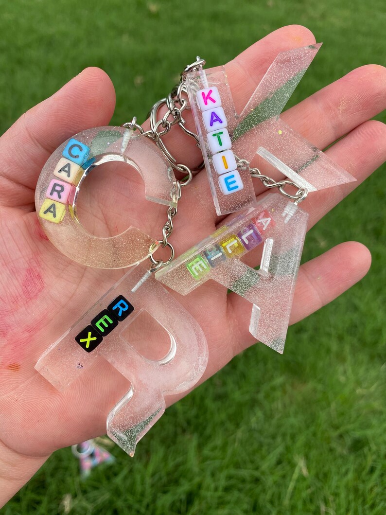 Handmade resin letter Keychain with name in beads Etsy