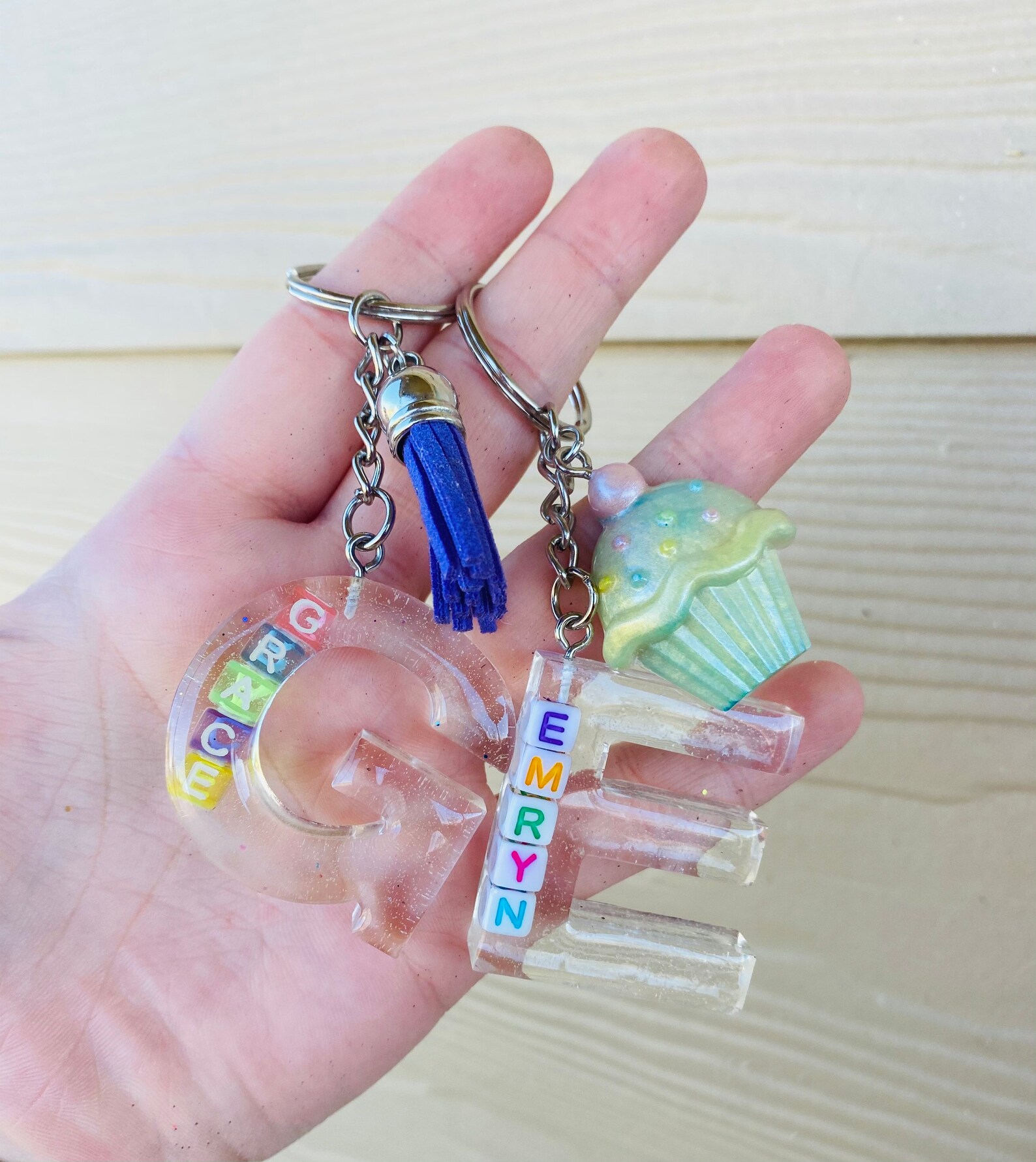 Handmade resin letter Keychain with name in beads Etsy