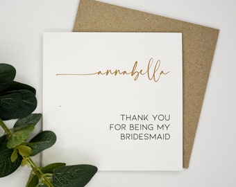 Will you / Thank you personalised bridal party card. 12.5cm square card. Customised bridesmaid card. Proposal card. Calligraphy font.